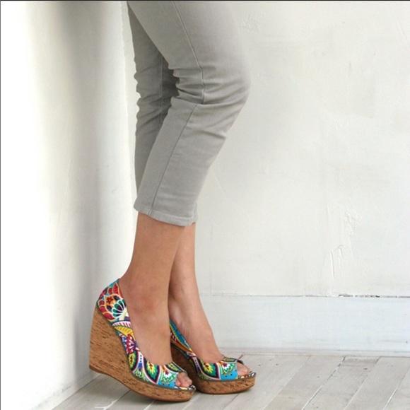 Nine West Wild Things Peep Toe Cork Wedges - NWOT! - Picture 5 of 8